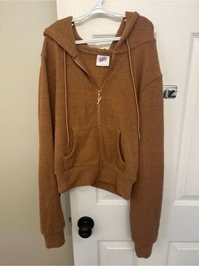 Fabletics YITTY Brown Sherpa Zip Hoodie with Y zipper. Size S